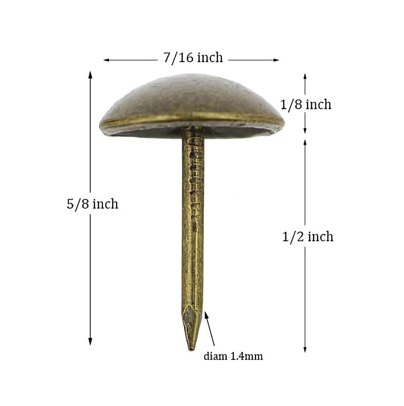 Kingrol 500 Count Upholstery Nails Pins, 7/16"/11mm Antique Brass Finish Furniture Tacks Upholstery Tacks - Image 4